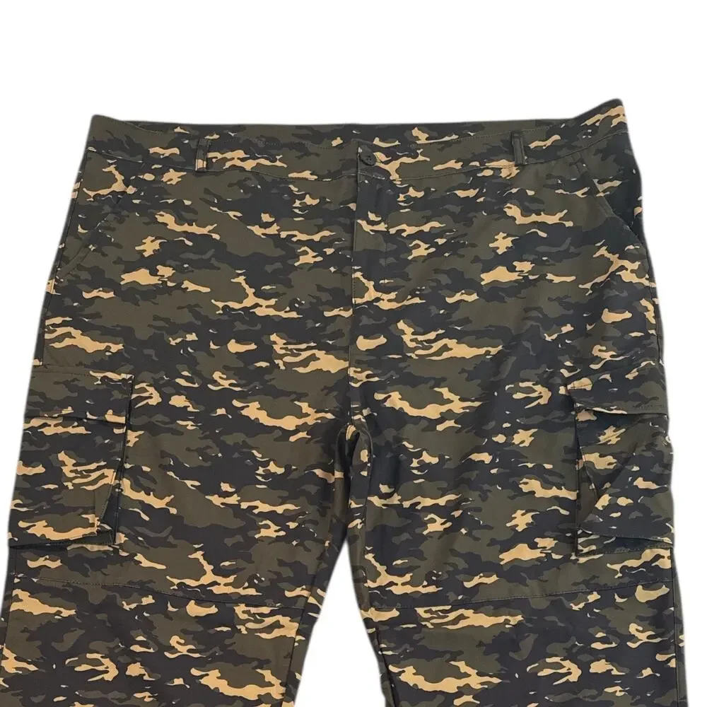 Camo Cargo Jogger Pants Men’s 3XL Elastic Cuff Utility Green Brown NEW
